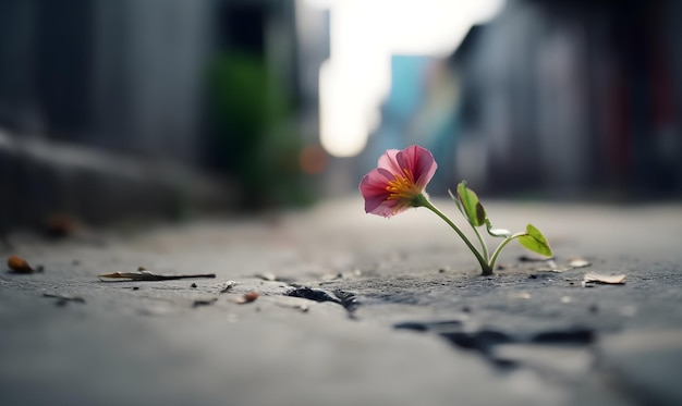 A flower in the middle of a road