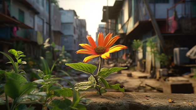 A flower in the middle of a street