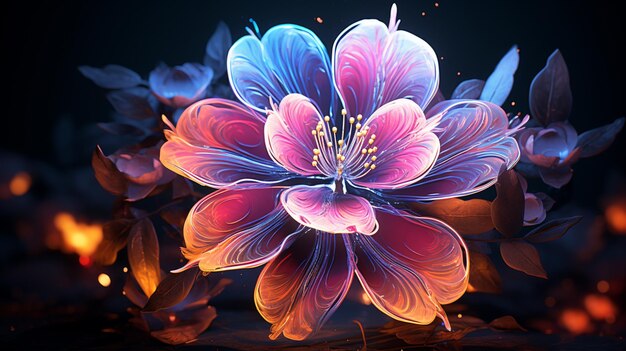 Photo flower neon colors are ethereal dark background fantasy image ai generated art