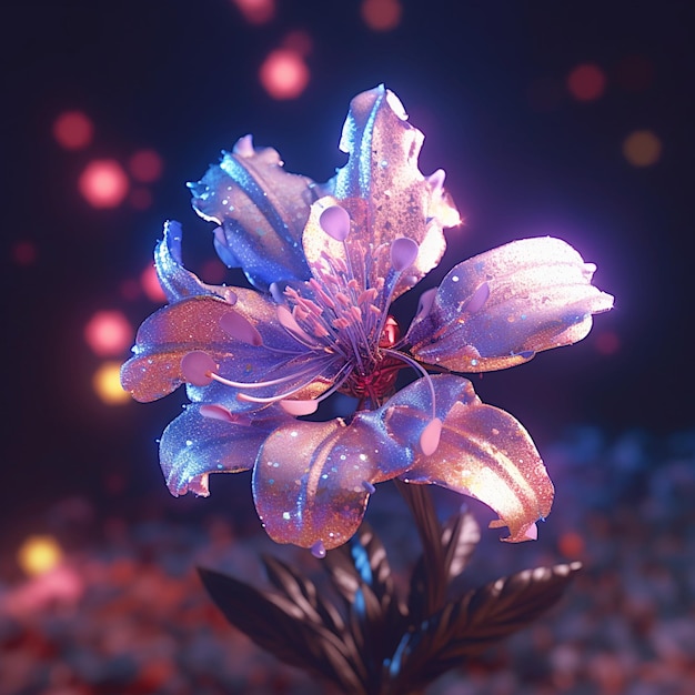 Premium AI Image | Flower neon Glitter Stardust