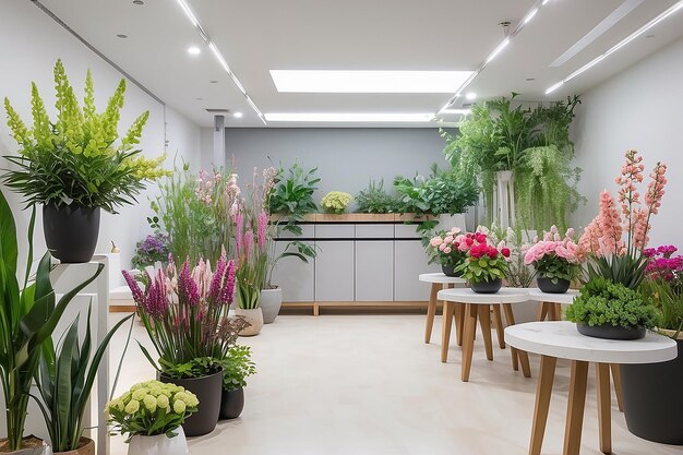 Flower nursery store shop interior decorate whole room decorated by various kind of flower rose