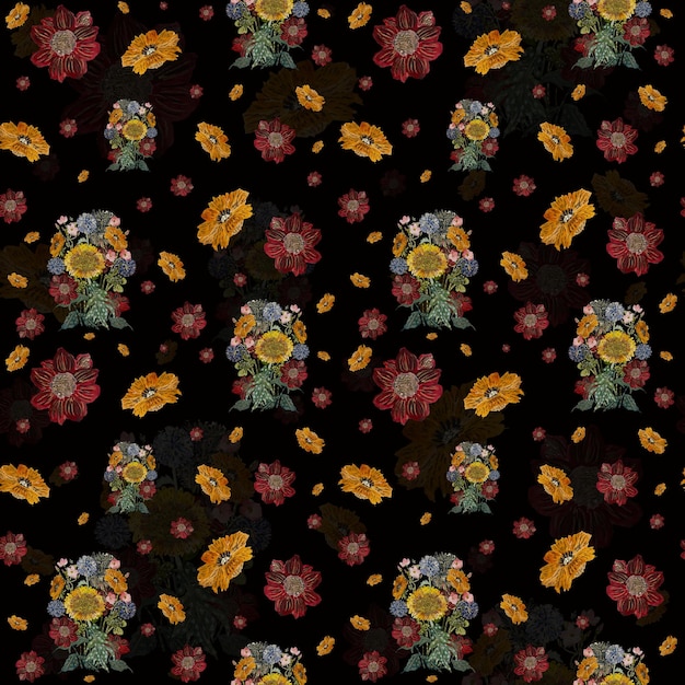 사진 꽃 화려한 꽃다발 원활한 패턴 블랙