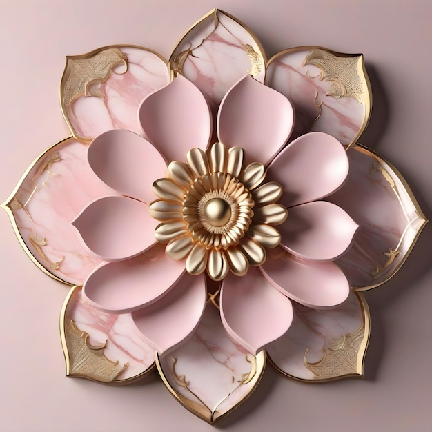 A flower ornate panel pink and gold marbling