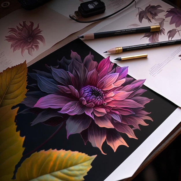 Flower Painting or Picture with Creative Details and Colors AI