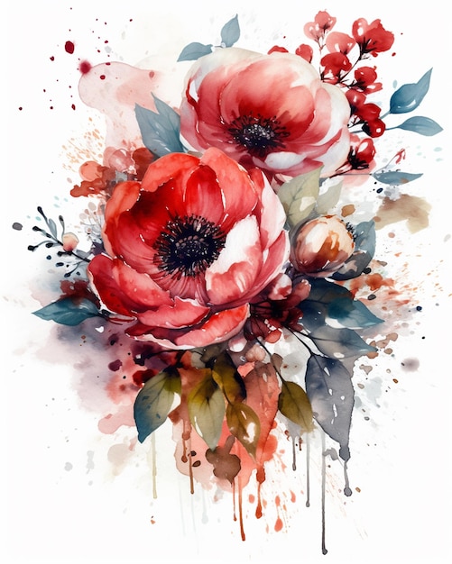 Flower painting in watercolor effect