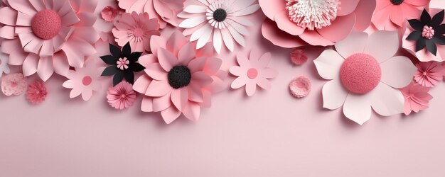 Flower paper craft for valentines day on pink background