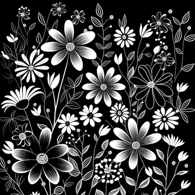 白い色と黒い背景の花のパターン