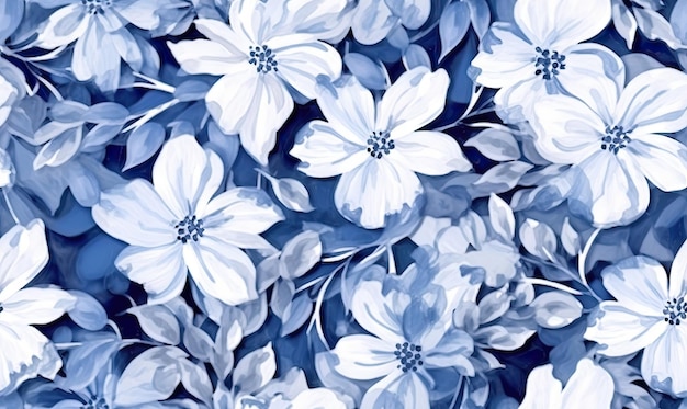 Flower pattern with blue flowers on background Flora summer wallpaper For banner postcard book illustration card Created with generative AI tools