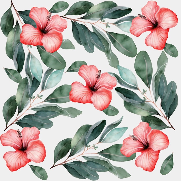 A flower pattern with hibiscus flowers.