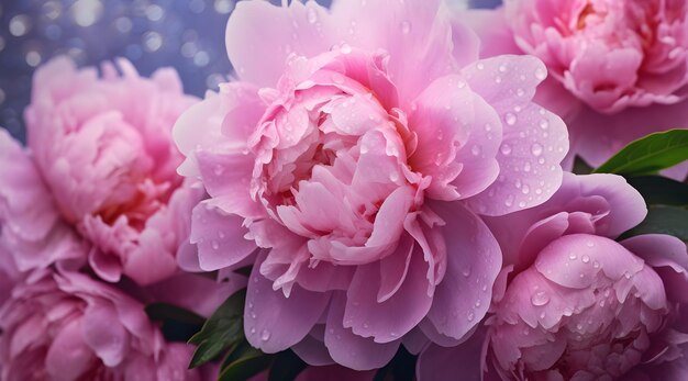 flower peonies background summer bright summer fresh flowers with dew drops in blur fog flower backg