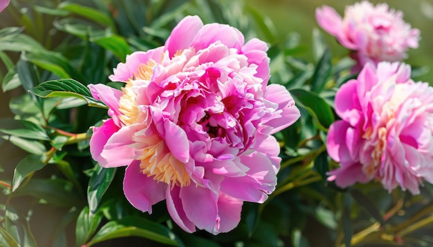 Photo flower peonies flowering in peonies garden