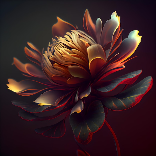 暗い背景の 3 d イラストレーションに牡丹の花