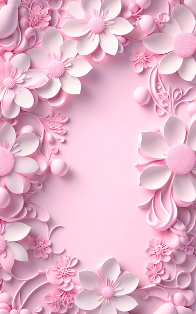 ピンクの花背景の影3Dの装飾結婚式の肖像画の壁紙