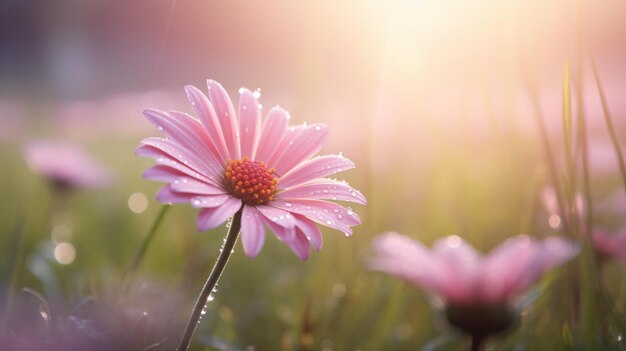 Flower pink daisy with soft focus of a summer