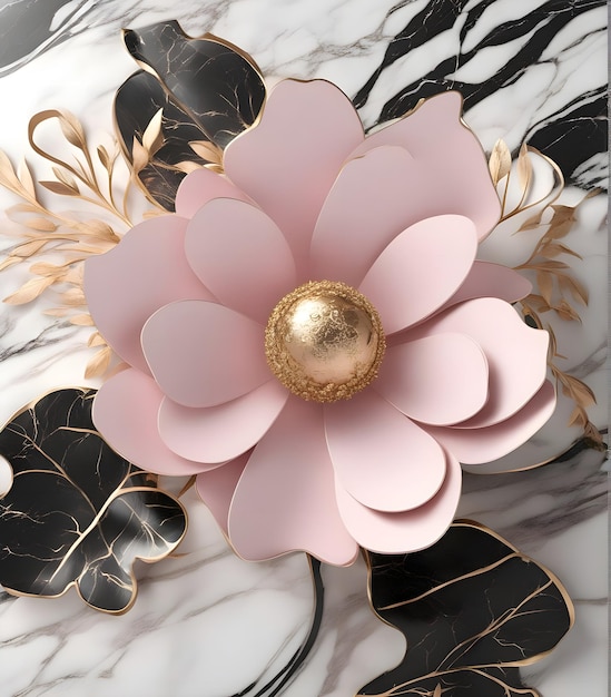 A flower pink and gold background marble