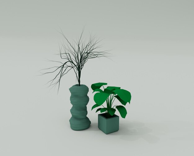 Foto rendering 3d di piante da fiore elemento di design astratto concetto minimalista