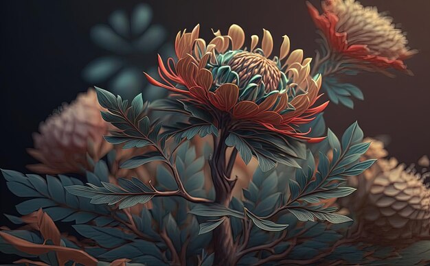 Photo flower on a plant, close-up 3d detailed painting