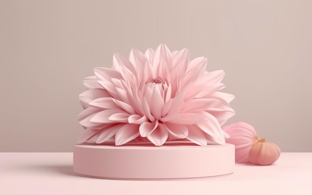 Flower on podium on pink background AI Generative AI