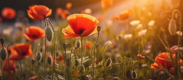 Flower poppy flowering on background poppies flowers