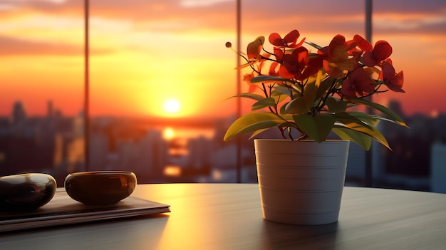 Flower pot on a office desk succulent cactus vase Generative AI