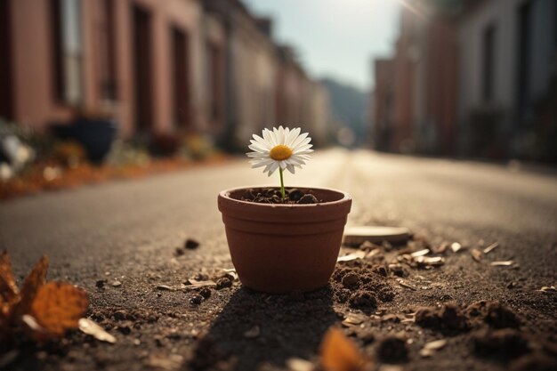 Flower in a pot on the street Spring time concept