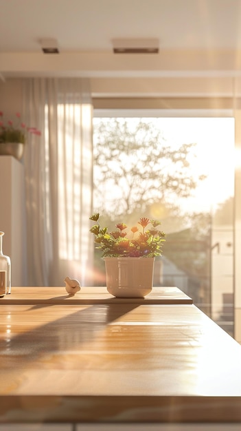 Photo a flower pot on a table in front of a window