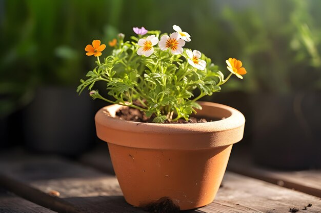 A flower pot with a flower in it