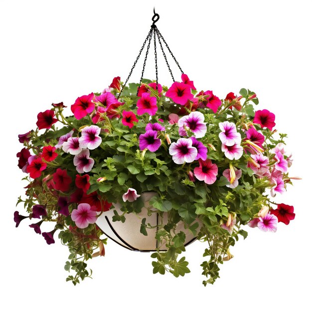 Flower pot with petunia flowers isolated on a white background