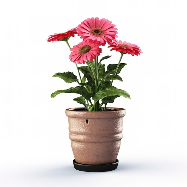 A flower pot with pink flowers in it