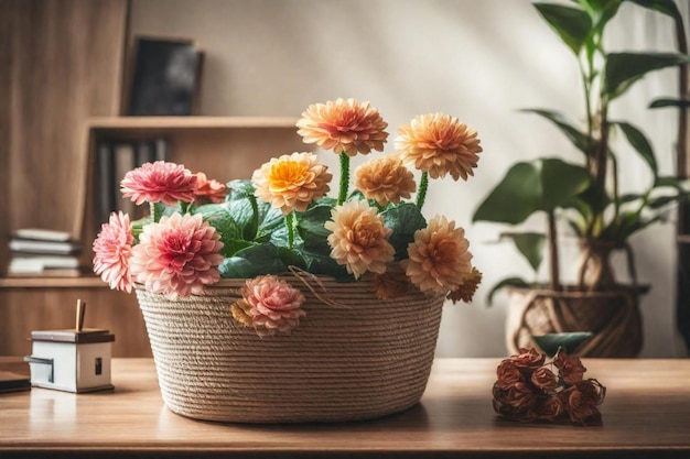 Photo a flower pot with a plant on the table