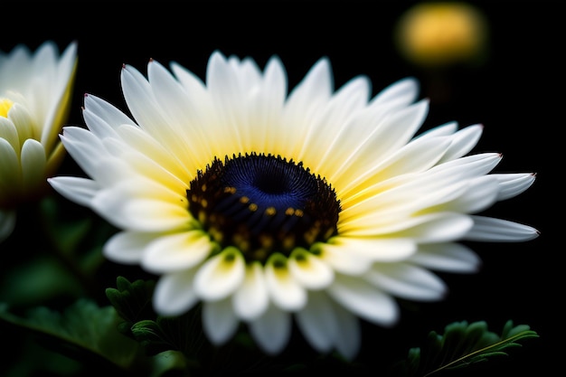 A flower in a pot with a yellow center