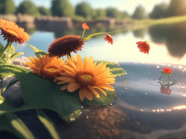 flower and river background