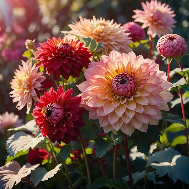 Photo flower romantic bouquet with dahlias flower art