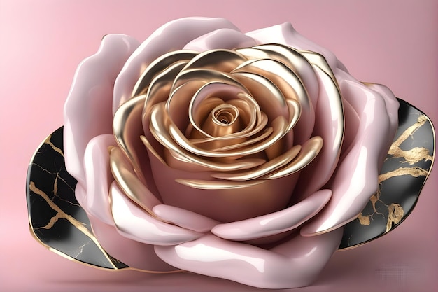 A flower rose pink and gold 3d illustration