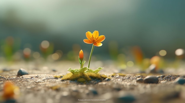 A flower in the sand with the word " on it "