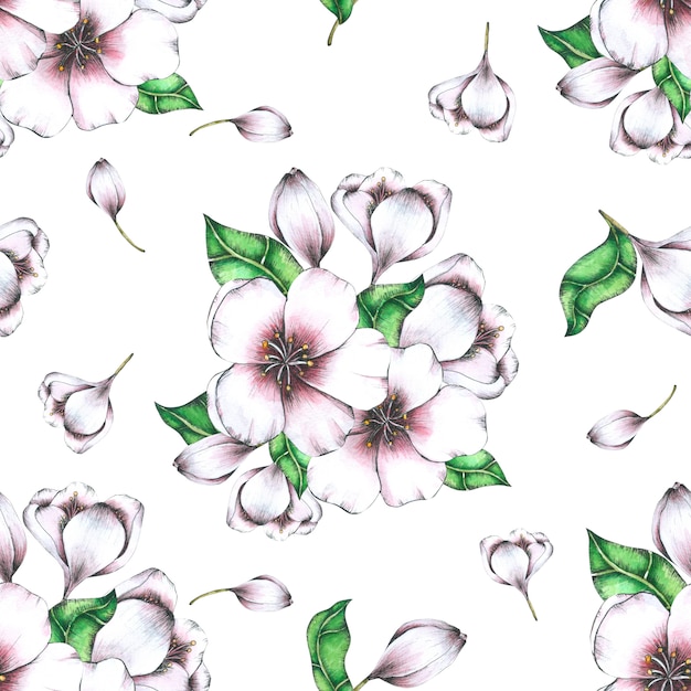 Flower Seamless Pattern Hand Pained in watercolor