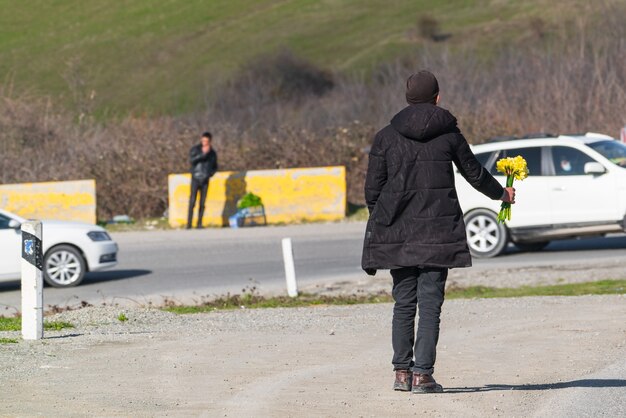 Flower seller on the road