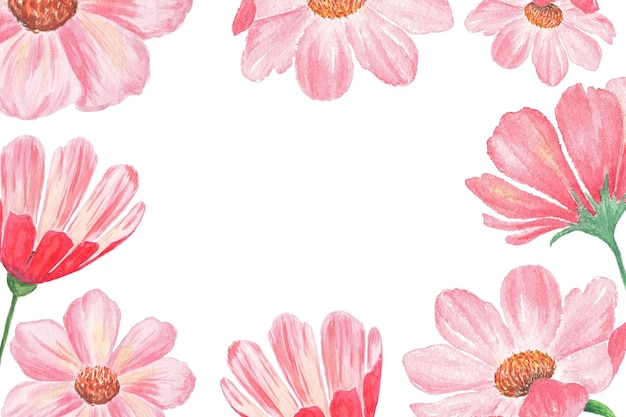 Flower set. Watercolor illustration of delicate pink flowers. Botanical postcard