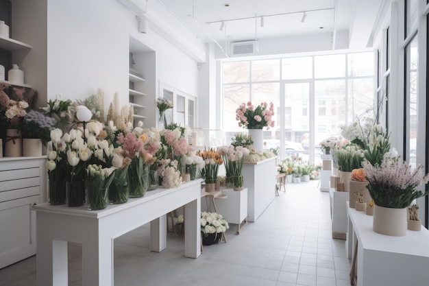 Flower shop with a fresh and modern interior design featuring minimalist styling