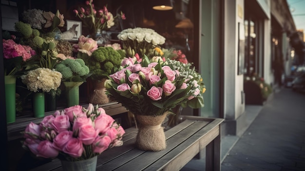 A flower shop with a sign that says'flowers '