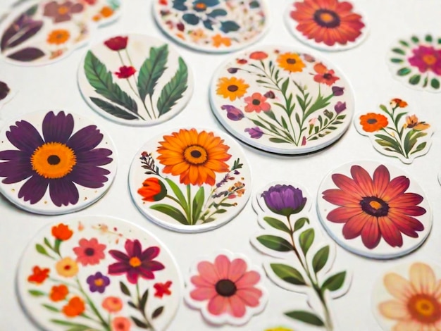 flower stickers collection with decorative floral design