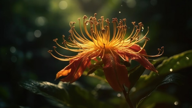 A flower in the sun with the sun shining on it