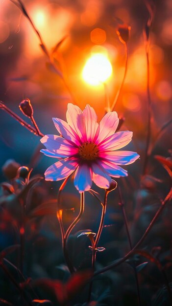 A flower in the sunset with a pink center generative ai