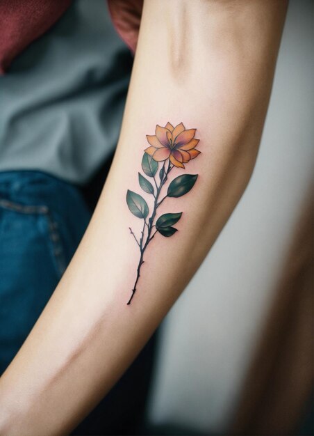 Photo flower tattoo on the left arm