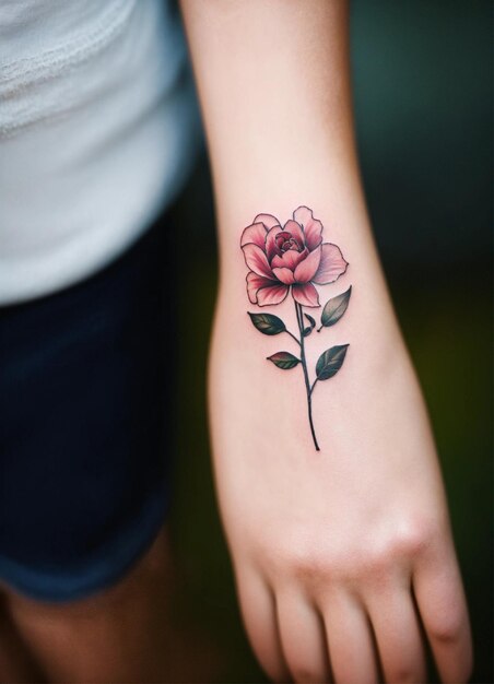 女性の手首に花のタトゥー