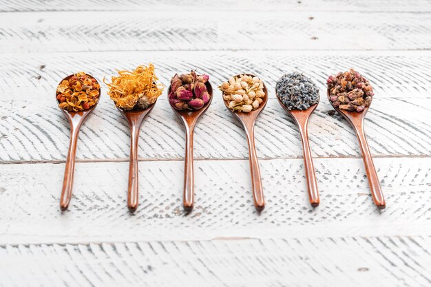 Flower tea in a spoon