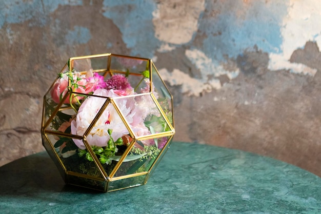 Flower terrarium decorated on a table