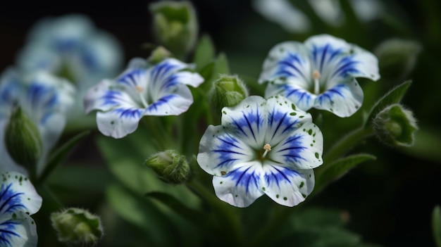 A flower that has blue and white flowers
