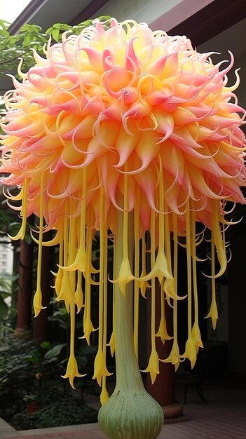 a flower that has the colors of yellow and pink