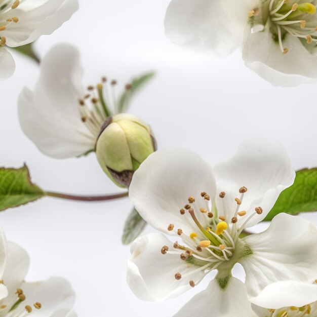 A flower that is on a branch with the word pear on it